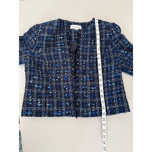 Calvin Klein Women's Careerwear Frayed Blue Tweed Open Jacket Blazer 10P - Picture 8 of 8
